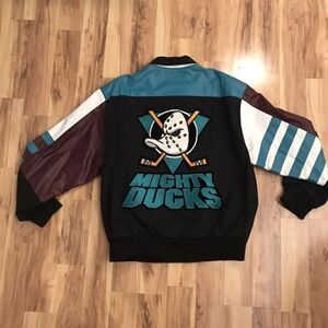 Vintage NHL The Mighty Ducks Leather Jacket 90s 1993 Jeff Hamilton Disney